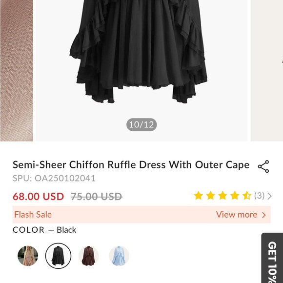 Elegant Black Ruffled Cape Dress - Picture 2 of 4